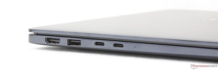 左侧:HDMI 2.1、USB-A 3.2 Gen. 1、2个USB-C Thunderbolt 4接口(支持DisplayPort 2.1 + Power Delivery)