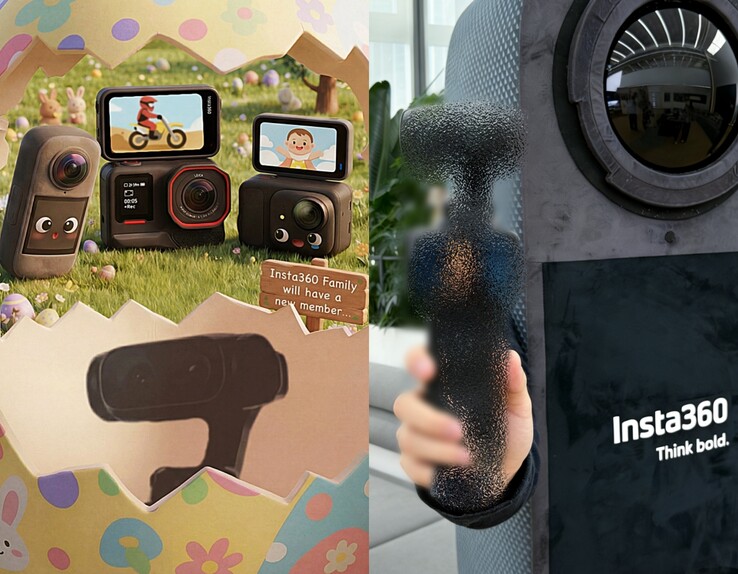 带双摄像头的 Insta360(左),Insta360 全尺寸预告图(右)。