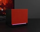 一款前盖为红色并带有RGB灯效的Steam Machine迷你电脑