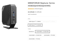 Minisforum海王星系列HX99G的配置（来源：Minisforum）