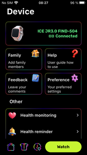 最后一个选项卡包含手表设置