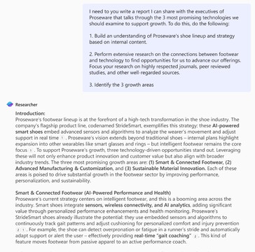 研究代理使用定制的 OpenAI o3 模型，像初级助理一样进行商业研究。(图片来源：微软）