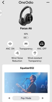 Focus A6 应用程序可直接控制耳机设置。(图片来源：Notebookcheck）