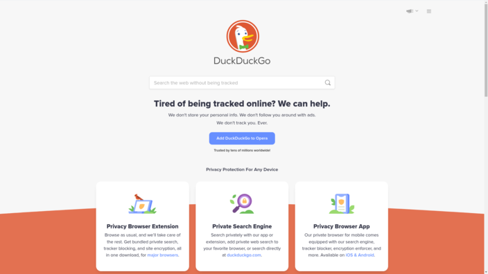 DuckDuckGo--截至2023年2月的起始页（图片来源：自有）。