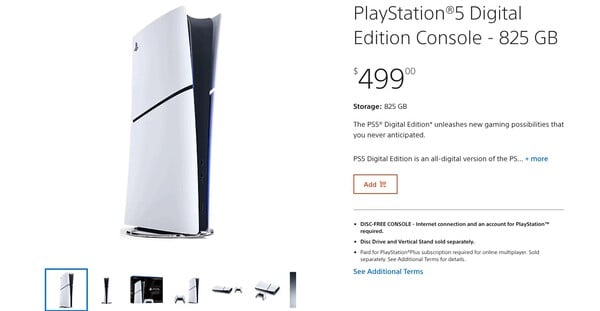 索尼不再在 PlayStation Direct 网站上销售 1TB 存储空间的 PS5 数字版。(图片来源：PlayStation）