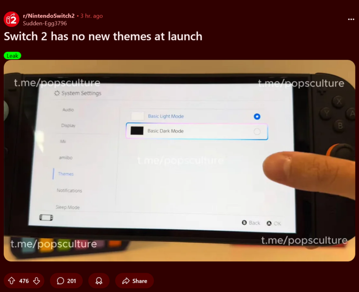 任天堂 Switch 2 开箱视频展示主题（图片来源：截图，任天堂 Switch 2 subreddit）