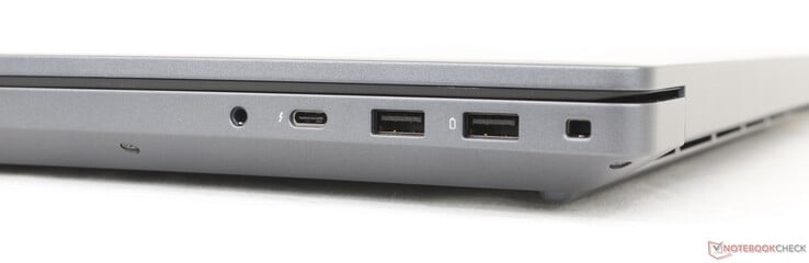 右侧：3.5 毫米耳机、USB-C Thunderbolt 4 (40 Gbps) w/ DisplayPort + Power Delivery、2 个 USB-A 3.2 Gen. 1 (5 Gbps)、锁插槽