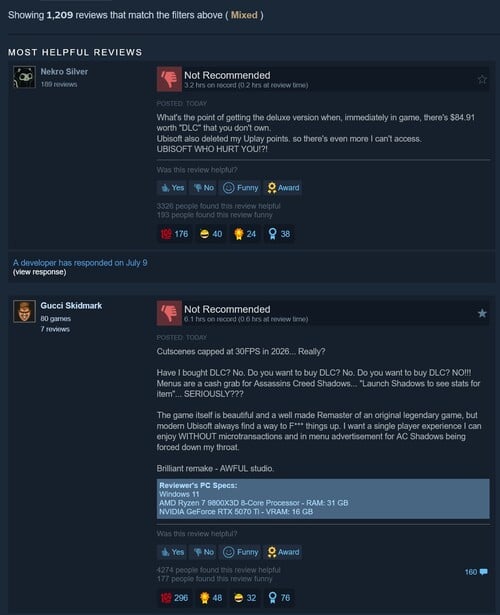 显示《刺客信条:黑旗》“重同步”版在Steam上的混合评价