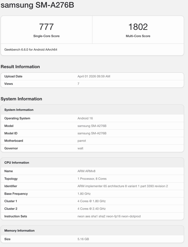 三星即将推出的手机的 Geekbench 列表。