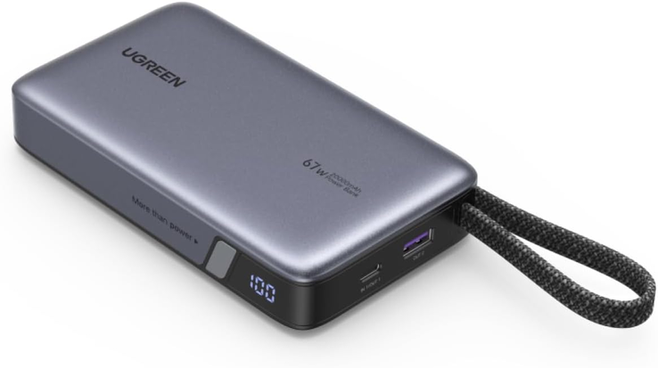 集成 USB-C 电缆的 Ugreen Nexode Power Bank 20000mAh 67W。(图片来源：Ugreen 编辑）