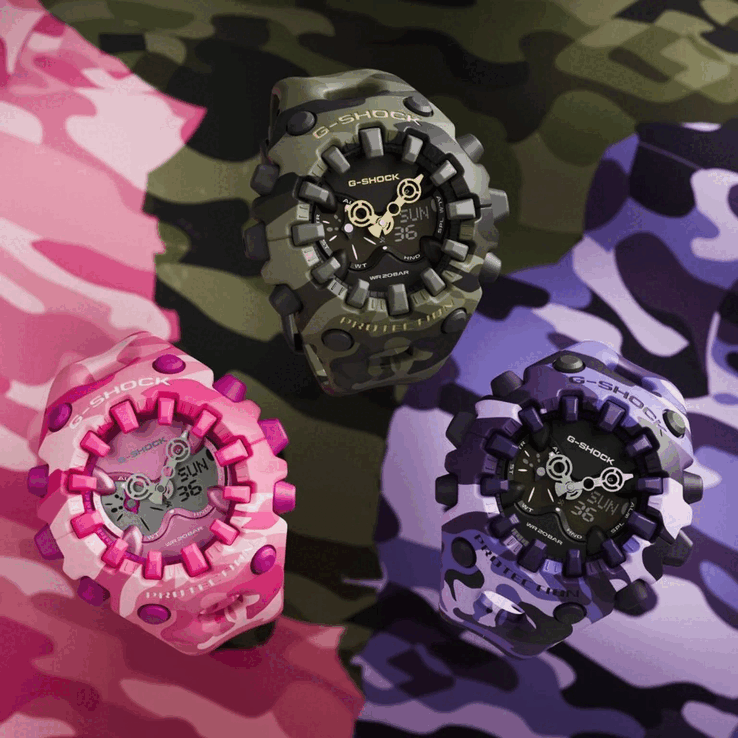 粉色 G-Shock GA-V01MCG-4A 和紫色 GA-V01CMG-6A