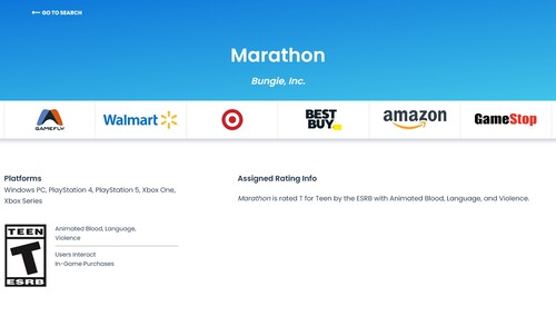 显示马拉松 ESRB 评级页面