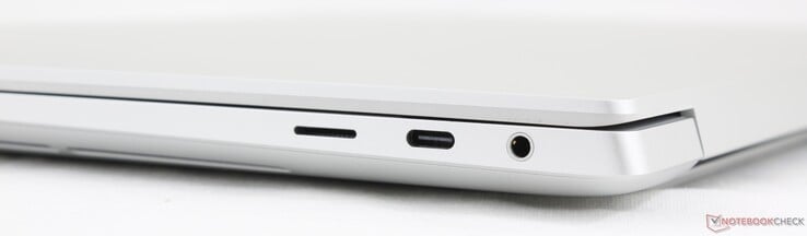 右侧MicroSD、USB-C Thunderbolt 4 w/ DisplayPort 2.1 + Power Delivery、3.5 毫米耳机