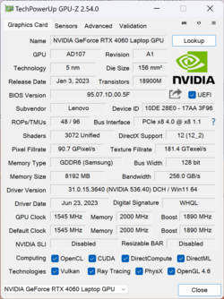 GPU-Z： GeForce RTX 4060