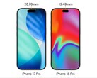 iPhone 17 Pro 与传闻中的 iPhone 18 Pro 的动态岛。