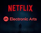 图为带有 Electronic Arts 徽标的 Netflix 横幅(图片来源:Netflix、Electronic Arts,有编辑)