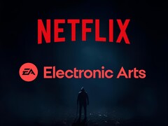图为带有 Electronic Arts 徽标的 Netflix 横幅（图片来源：Netflix、Electronic Arts，有编辑）