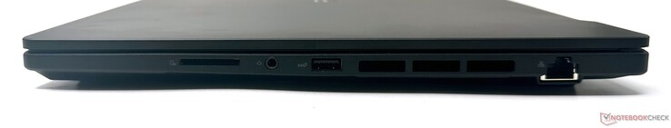 右边。SD读卡器、3.5毫米组合音频插孔、USB 3.2 Gen2 Type-A、2.5 GbE RJ-45