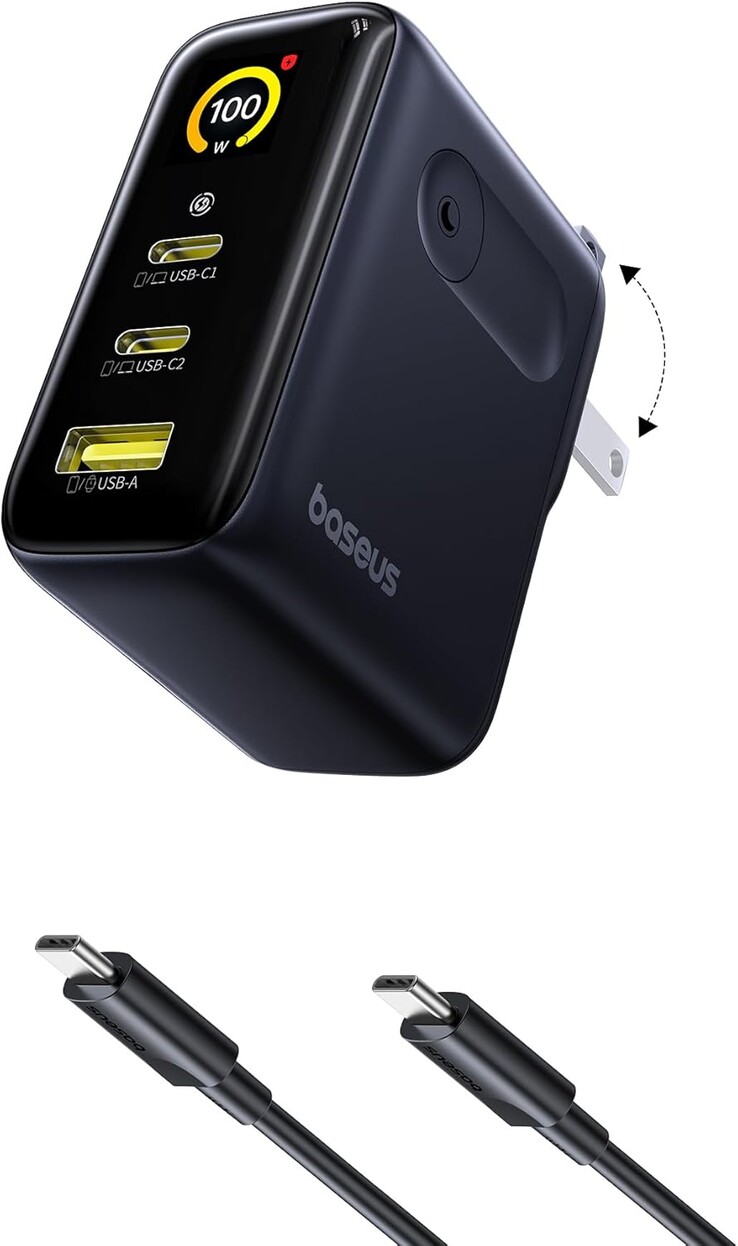 PicoGo AE21 数字显示快速充电器 2C+U 100W。(图片来源：Baseus）