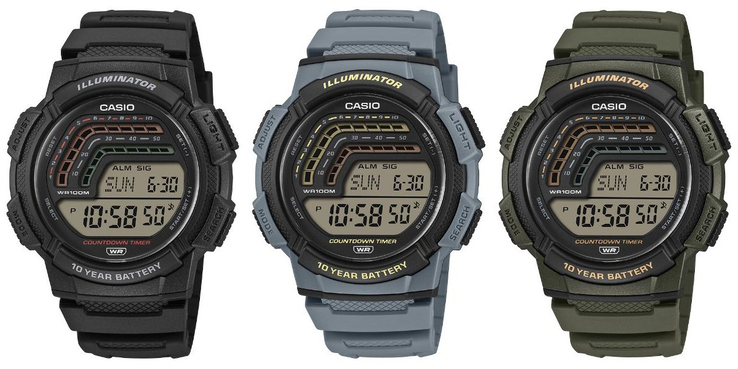 从左至右：卡西欧 WS-1800-1AV、WS-1800-2AV 和 WS-1800-3AV 手表。(图片来源：卡西欧）
