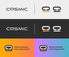 System76 以不同的形式展示其 Cosmic Desktop 徽标（图片：System76）。