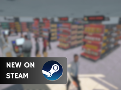 Supermarket Simulator》将以 14.99 美元的价格发售至 6 月 26 日。图为游戏截图，上面覆盖有 Steam 徽标和 &quot;New on Steam &quot;文字。 图片来源：Steam - 编辑