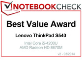 2014年3月最有价值产品奖: 联想Thinkpad S540