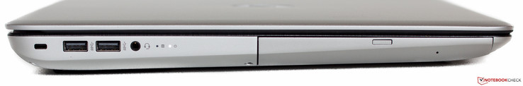 Left side: Kensington, 2x USB 3.0, audio in/out, DVD