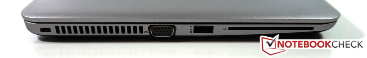 Left: Kensington lock, VGA; USB 3.0, SmartCard reader