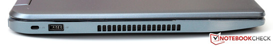 left side: Kensington Lock, USB 2.0, fan grille