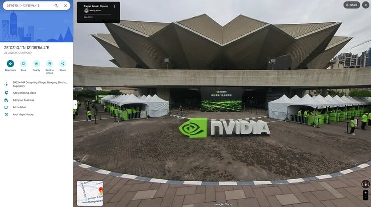 Nvidia 和 Windows 帖子中的坐标指向谷歌地图上 Nvidia 主题演讲的位置
