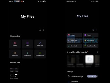 左图：One UI 7 上的 "我的文件 "应用程序。右图One UI 8 上的 "我的文件 "应用程序（已编辑）。(图片来源：Smartprix）