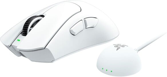 白色配色的 Razer DeathAdder V4 Pro（带无线加密狗）（图片来源：亚马逊