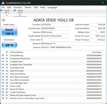 ADATA SE920 支持 PCIe 4.0 x4