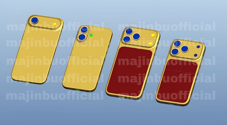 X 上发布的 CAD 渲染图泄露了 iPhone 17 的全部阵容（图片来源：Majin Bu）