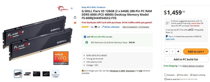 G.Skill Flare DDR5 内存列表。(图片来源:Newegg)