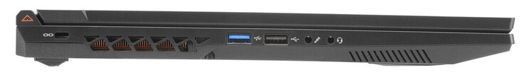 左边：电缆锁插槽、USB 3.2 gen.1 (USB-A), USB 2.0 (USB-A), 麦克风输入, 组合音频插孔