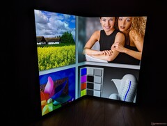 OLED 视角。注意屏幕下半部折痕处的亮度和色彩差异