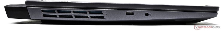 左：USB 3.2 Gen2 Type-C，带 DisplayPort 1.4 输出和 140 W 送电功能，3.5 毫米组合音频插孔