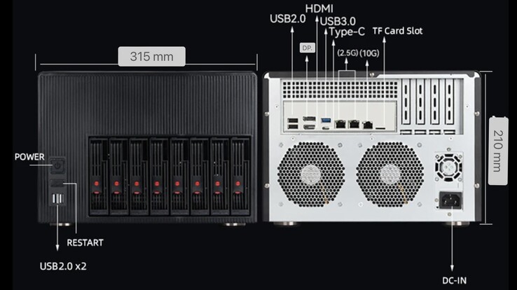 XYC X108 NAS PC 的后部和前部输入/输出接口。(图片来源：AndroidPC.es）