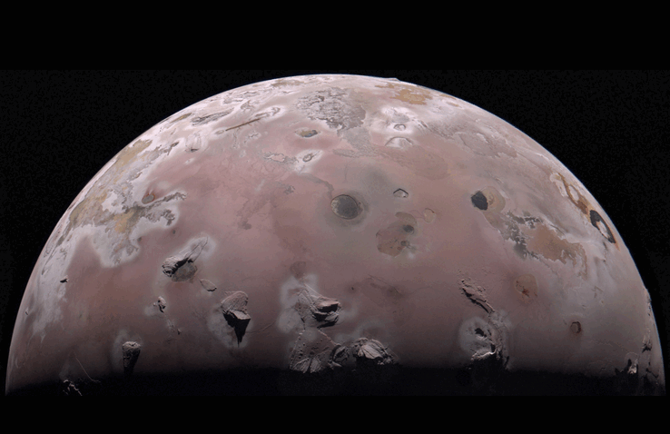 朱诺号拍摄的木星火山卫星图像（图片来源：NASA、JPL-Caltech、SwRI、MSSS 和 Gerald Eichstädt）。