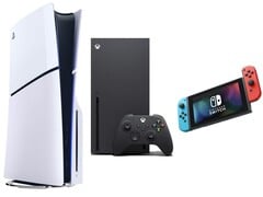 从左至右PS5 Slim、Xbox Series X、任天堂 Switch。(图片来源：亚马逊，经编辑）