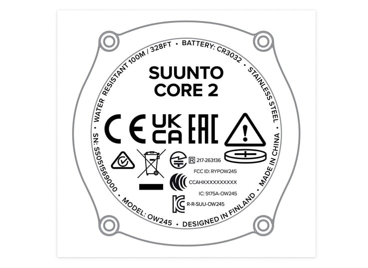 Suunto Core 2 没有心率或 SpO2 传感器。