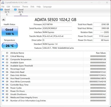 ADATA SE920 使用 PCIe 4.0 x4