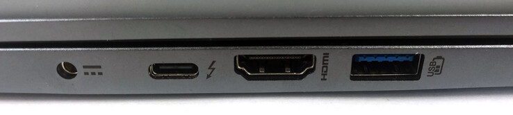 左边：1个电源，1个USB 3.2 Type-C Gen 2（带Thunderbolt 4），1个HDMI，1个USB 3.2 Type-A
