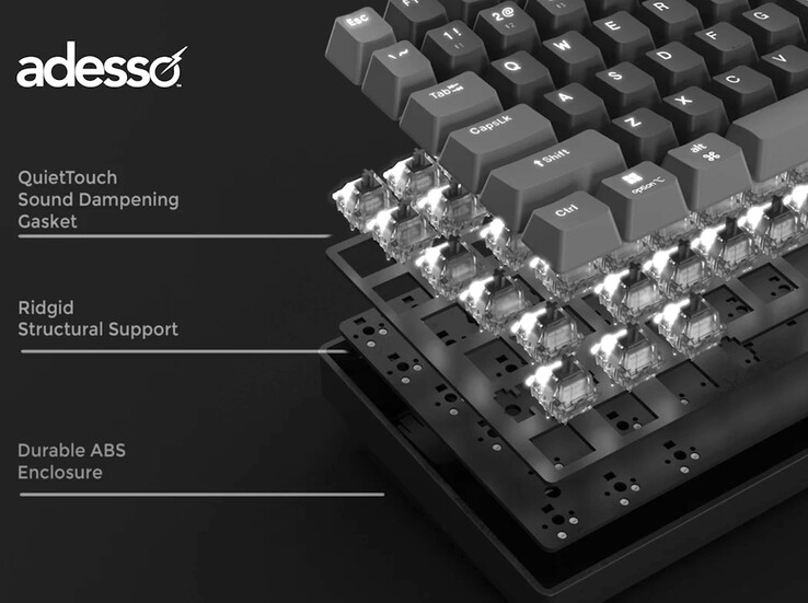 Adesso EasyTouch 键盘使用 QuietTouch 垫片，可进一步降低打字噪音。(图片来源：Adesso）