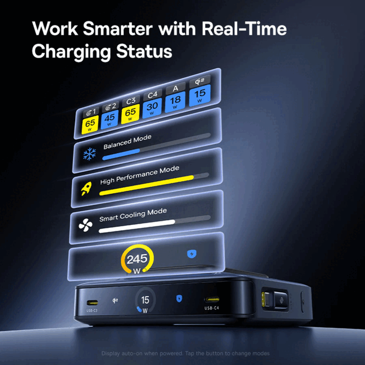 Baseus Nomos NH21 6 合 1 GaN 台式充电站配有 3 英寸 LCD 显示屏（图片来源：Baseus）