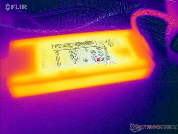 在运行高要求的负载时，AC适配器达到略高于45℃的温度