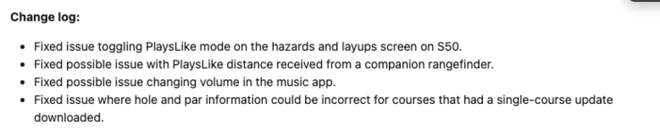 Garmin Approach S44 和 S50 智能手表系统软件 8.04 的更改日志。(图片来源：Garmin 论坛截图）