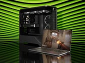 Nvidia 终于展示了用于台式机的 RTX 5050 GPU。展示笔记本电脑和塔式 PC 的宣传图片（图片来源：Nvidia）